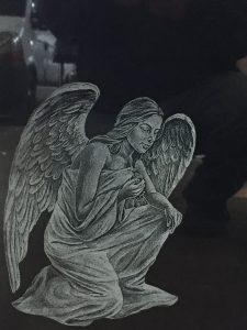 winged angel headstone etching
