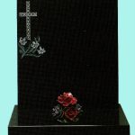 Black ogee headstone with cross and flower design
