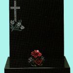 Black ogee headstone with cross and flower design