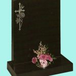 Arc polished black headstone with cross detail