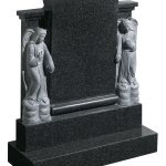 Scroll effect headstone with angel figurines