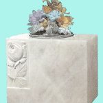 White Memorial vase block shape with carved details