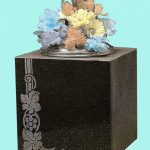 Black Memorial vase block shape with carved details